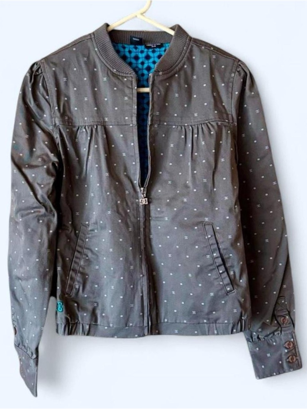 DC Women's Gray Bomber Jacket with Subtle Dot Print